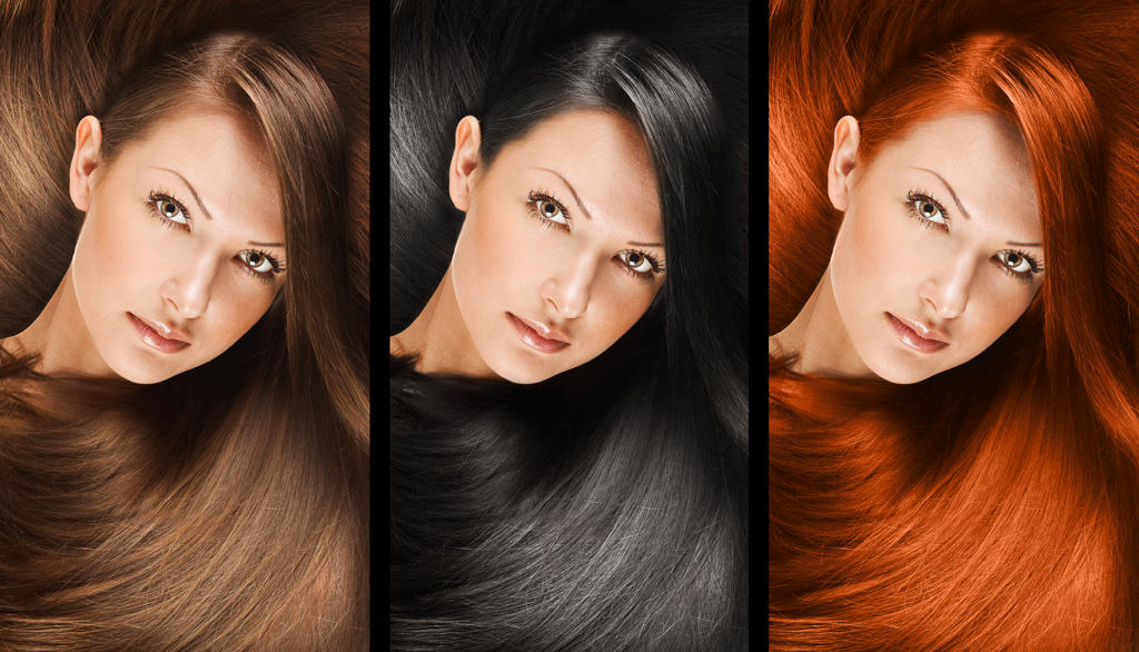 Kolaz prirodne boje kose: smedja, crna i crvena